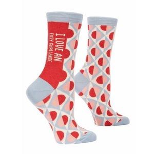 NWT Funny Women’s Crew Socks by Blue Q, “I Love An Easy Challenge”